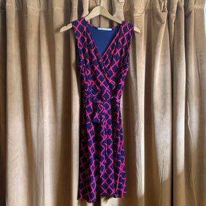 Pink & Navy Wrap Dress w/belt